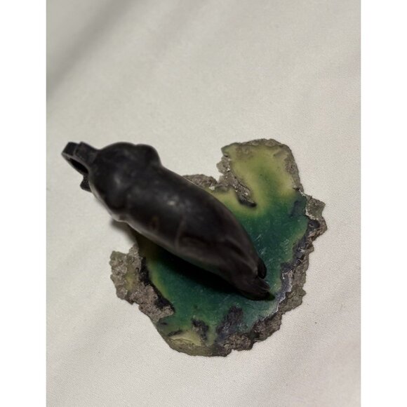 Hand Carved Stone Elephant Figurine Black Soapstone Animal Sculpture Decor - Picture 5 of 8